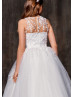 Beaded White Lace Glitter Tulle Latest Flower Girl Dress